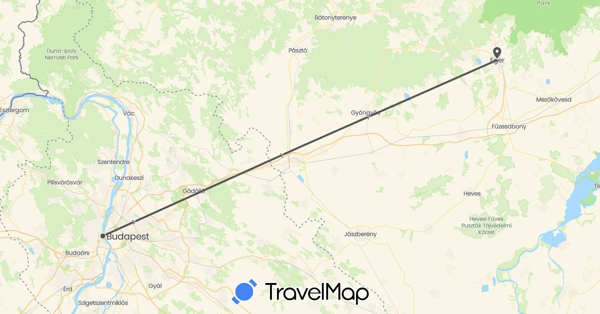 TravelMap itinerary: driving, motorbike in Hungary (Europe)